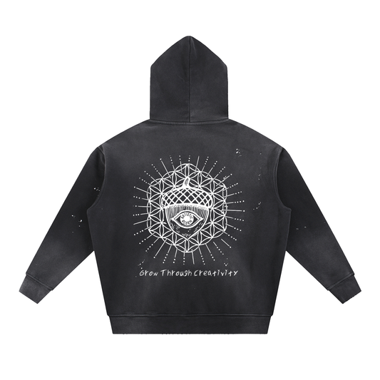 Vintage Washed Frayed Fleece Hoodie